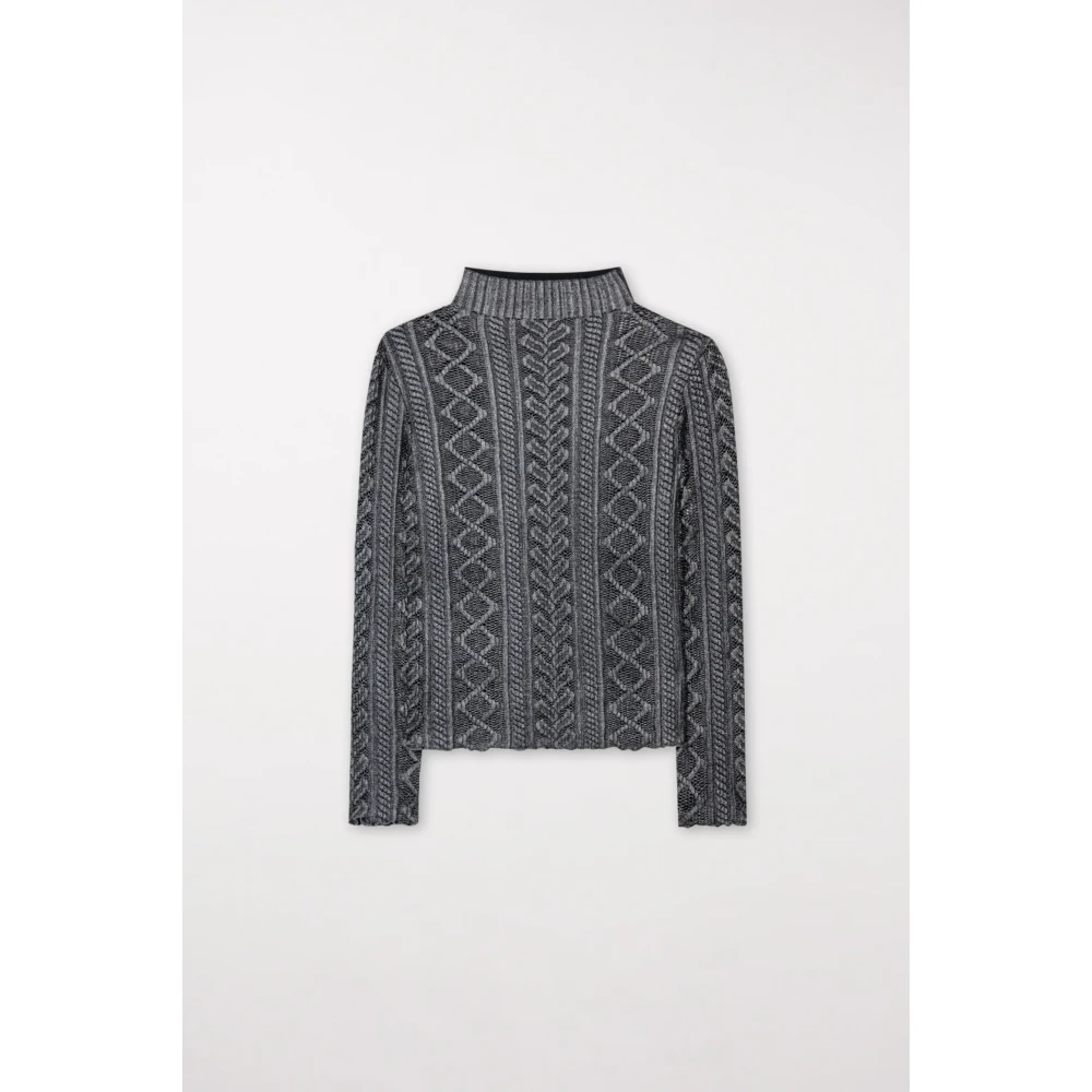 LUISA CERANO Metallic Kantpatroon Transparante Donkergrijze Top Gray Dames