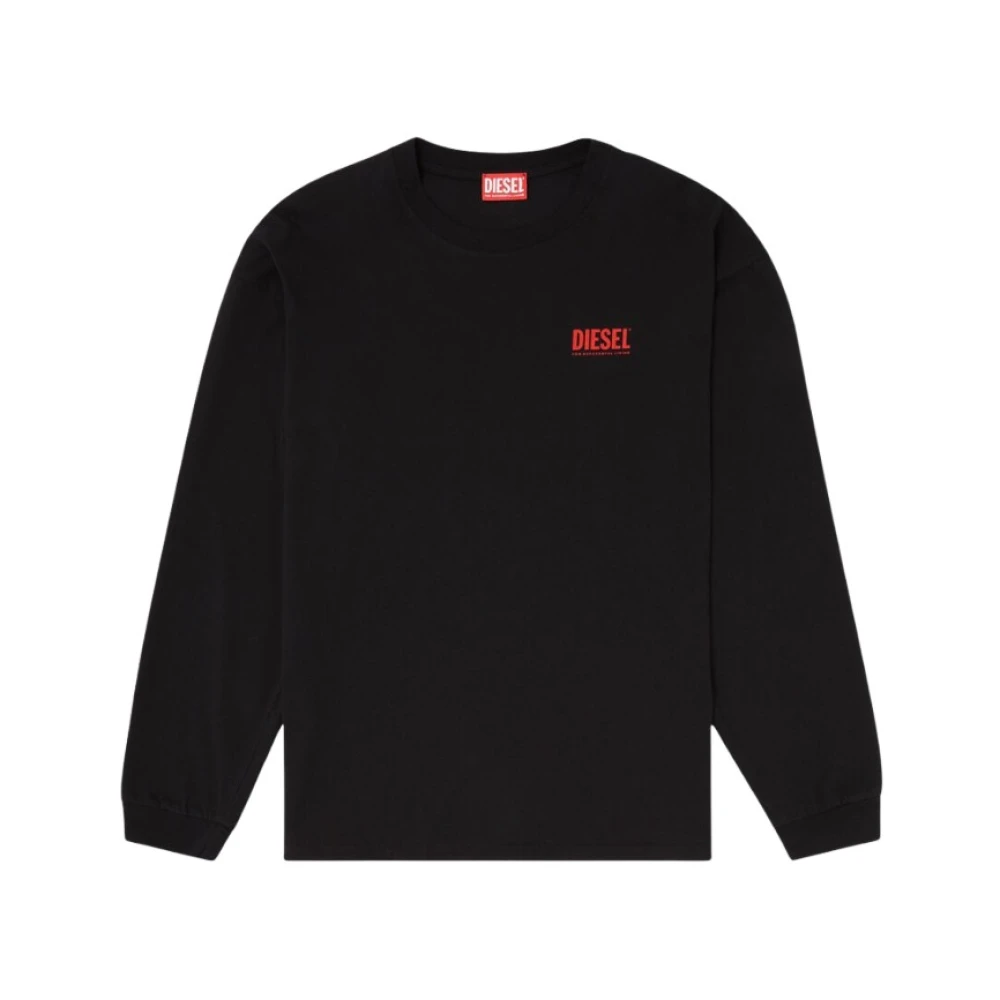 Diesel Mannelijk Zwart Tops Heren, L, Katoen, Biscotto Long Sleeve T-Shirt