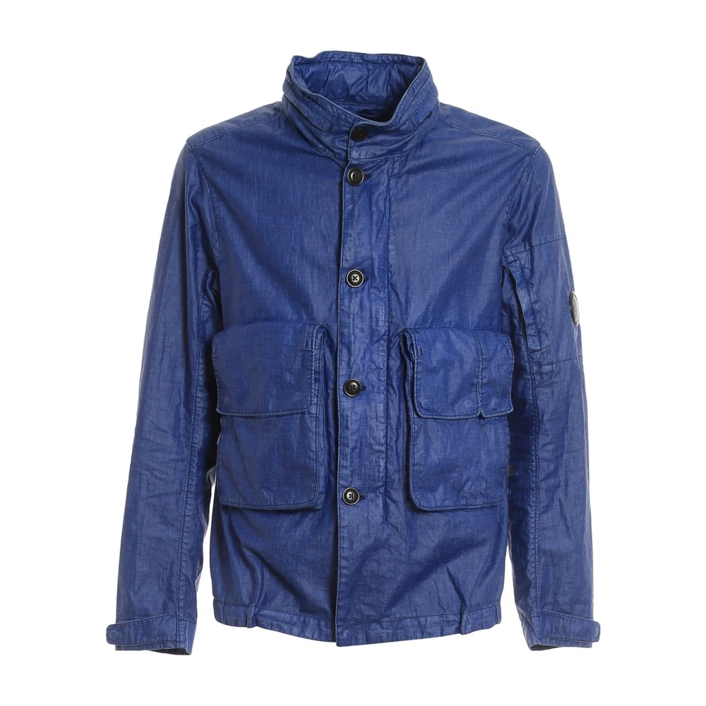 C.P. Company Gewaxte Linnen Jas met Capuchon Blue Heren
