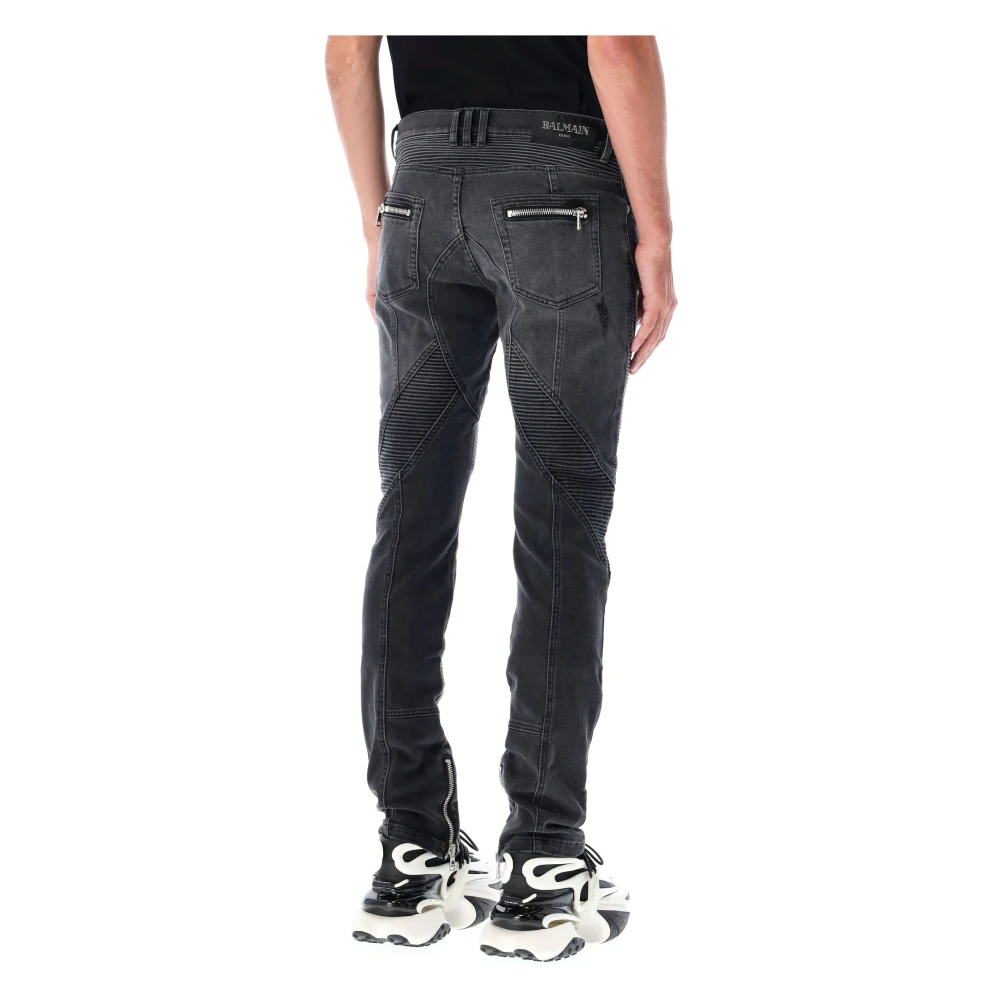 Balmain Versleten Slim Fit Denim Jeans Black Heren