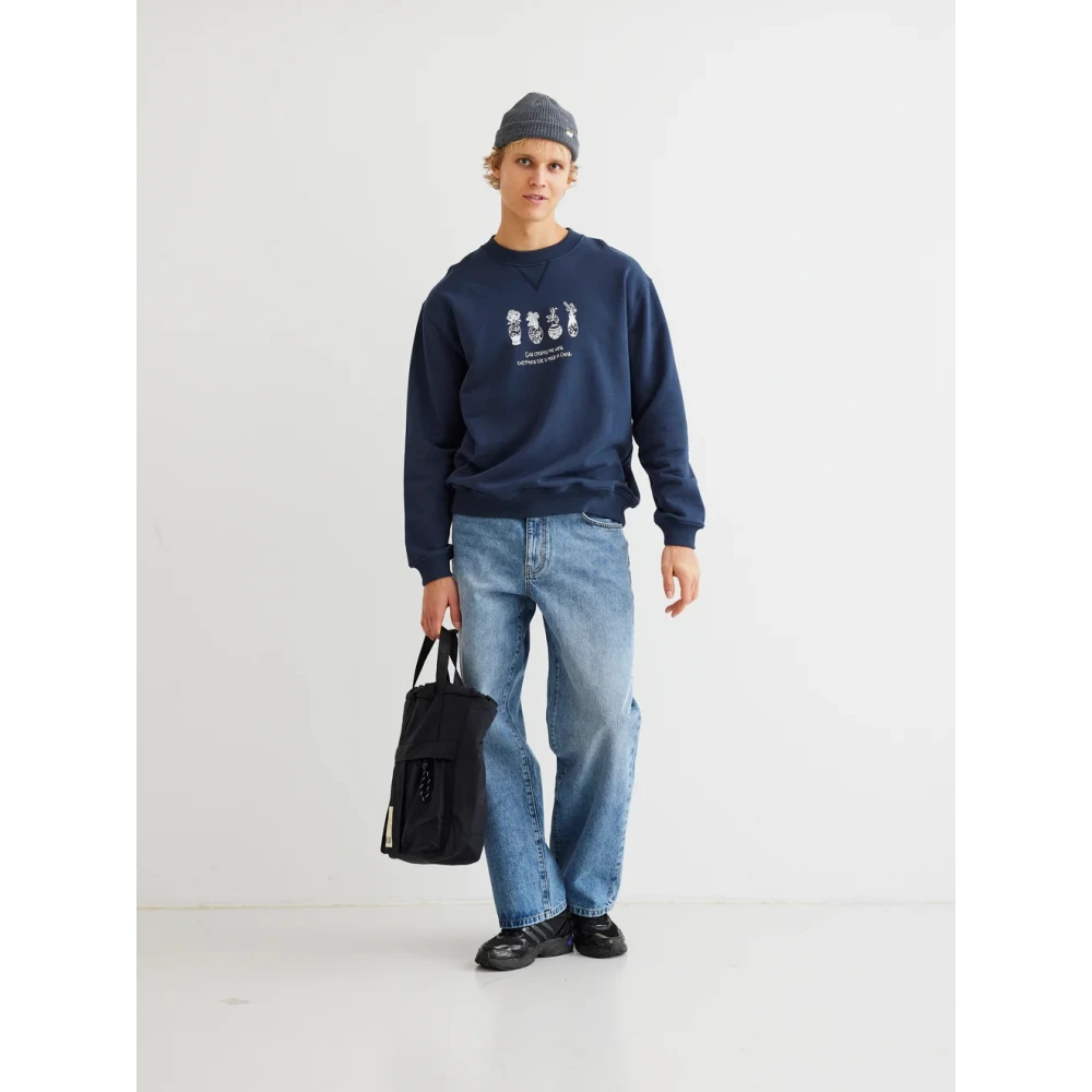 Woodbird Cane Vase Crewneck Sweatshirt met Print Blue Heren