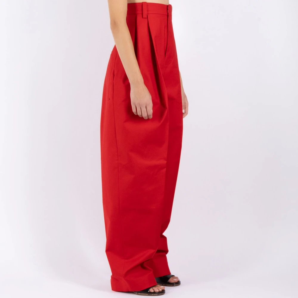 Jacquemus Hoge Taille Wijde Pijp Broek Red Dames