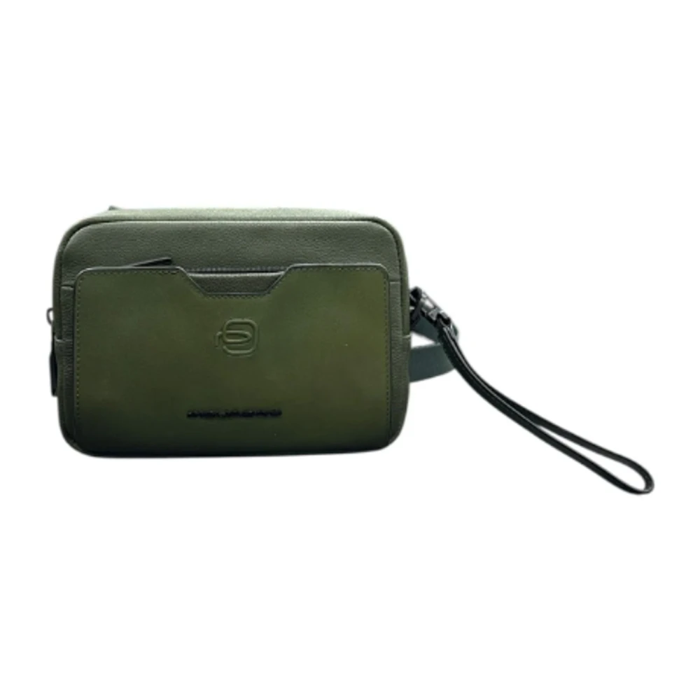 Piquadro Mannelijk Groente Tassen Heren, Groen, One Size, Katoen, Ael Leather Clutch Bag