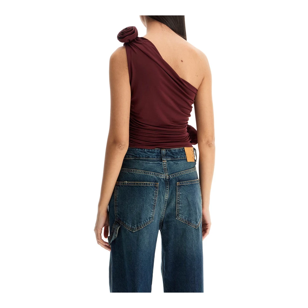 Magda Butrym Bloemige One-Shoulder Jersey Top Red Dames