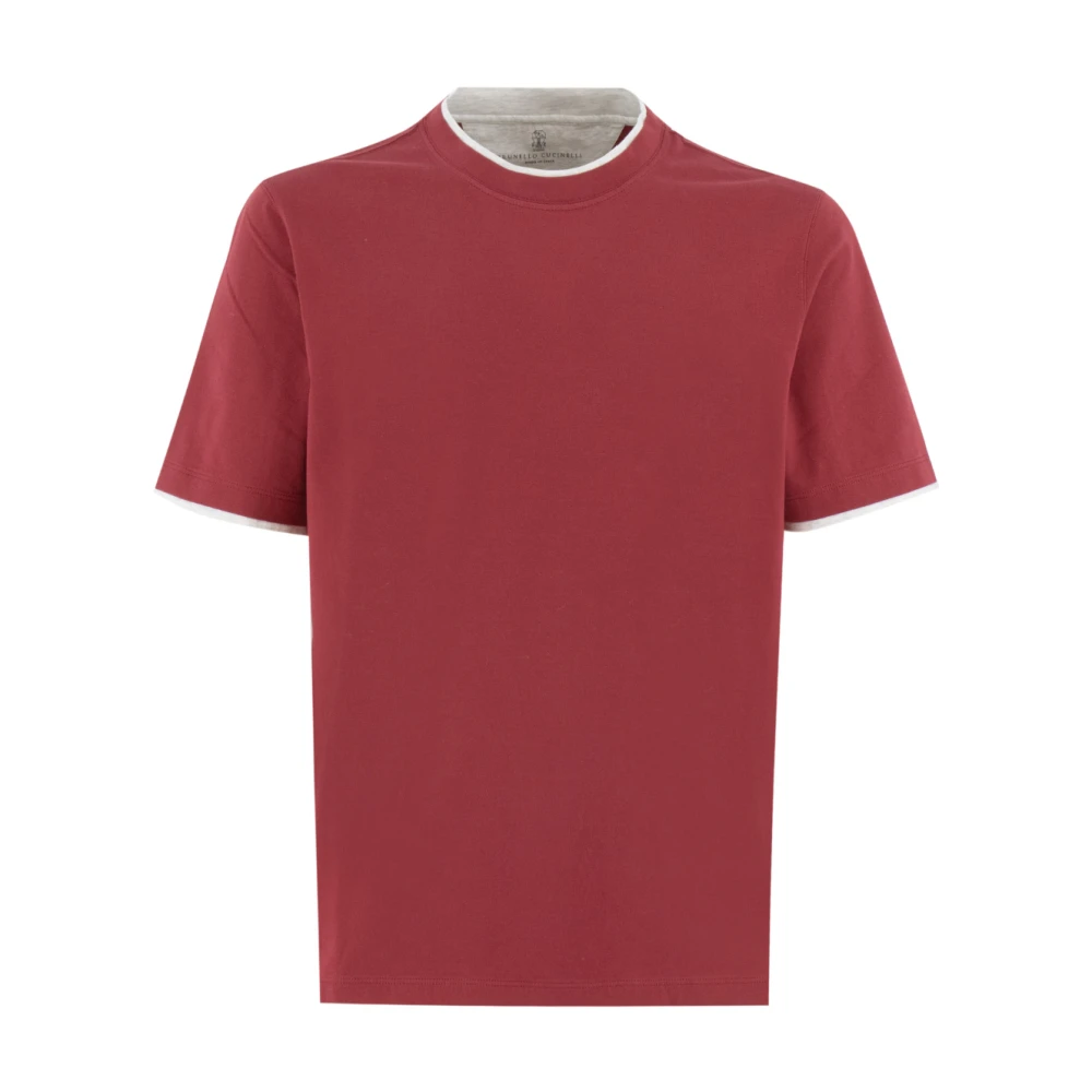 Brunello Cucinelli Men's Red Laye Crew-Neck T-Shirt