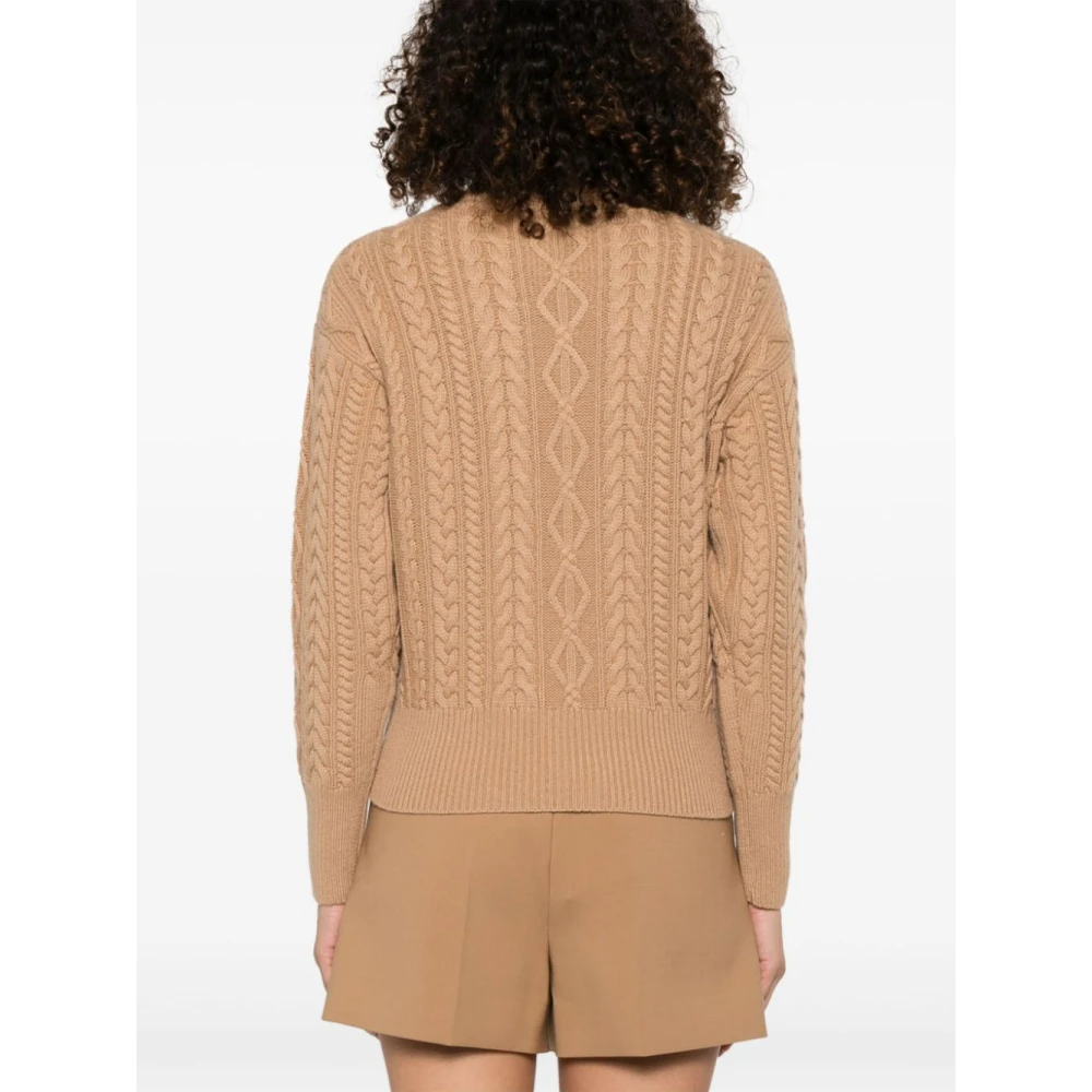 Max Mara Kameelbruine Intarsia-Gebreide Logotrui Brown Dames