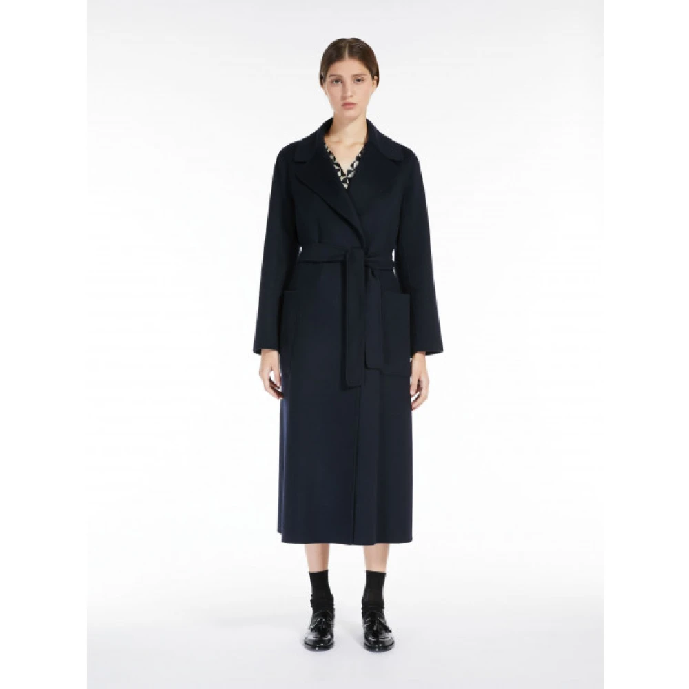 Max Mara Wollen mantel met uitlopende zoom Blue Dames