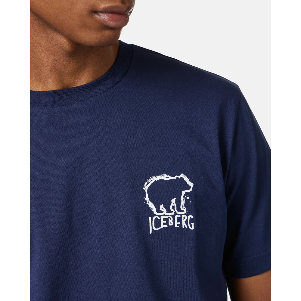 Iceberg Blauw slim fit katoenen T-shirt met beerprint Blue Heren