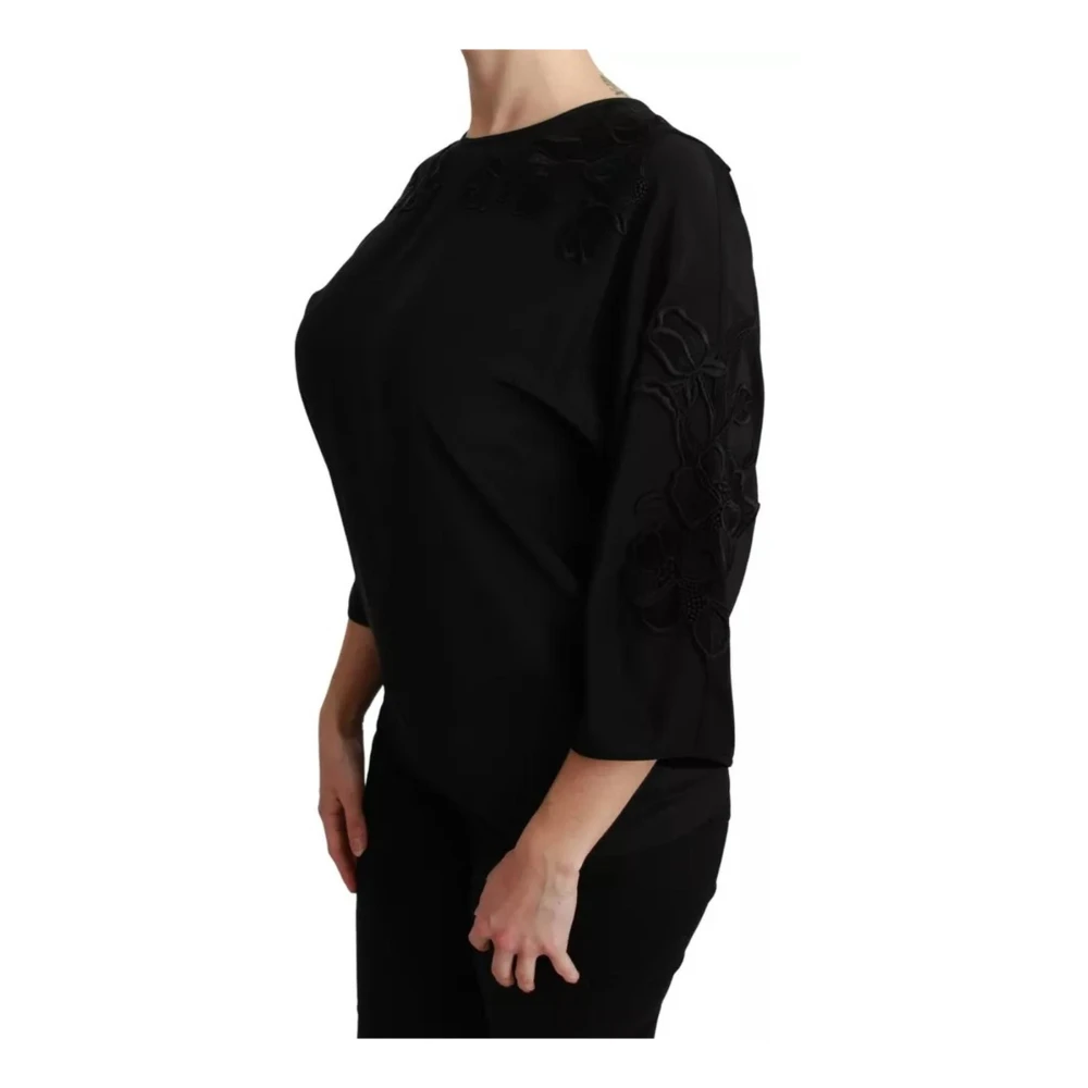 Dolce & Gabbana Zwarte Bloemen Zijden Geborduurde Blouse Black Dames