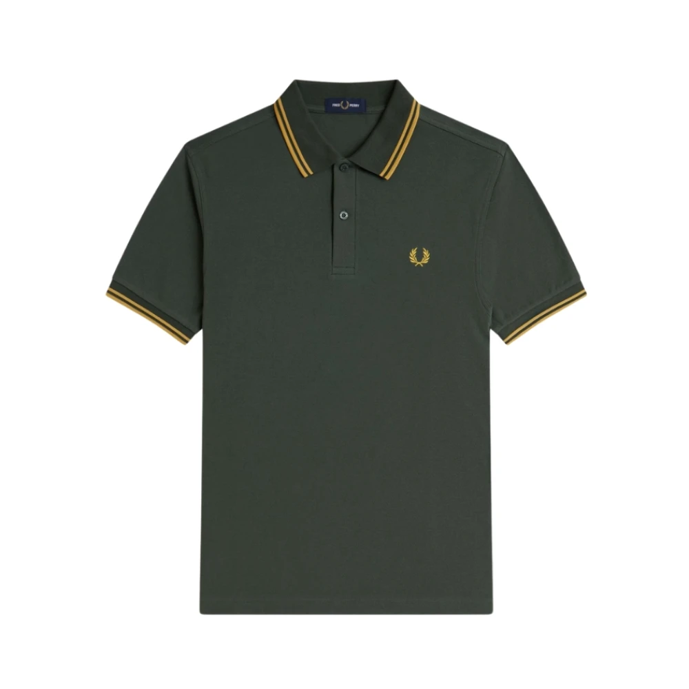 Fred Perry Men's Green Polo Shirts, M, Logo Polo Shirt Cotton Short Sleeve
