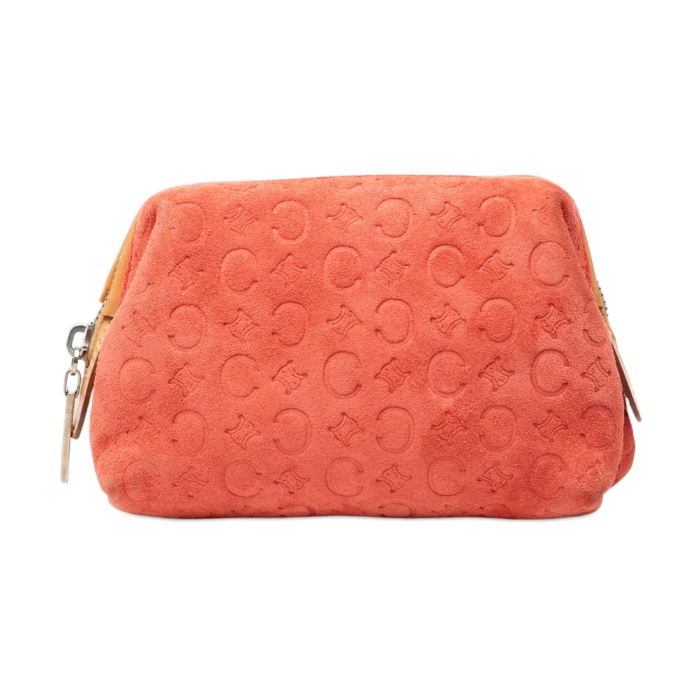 Celine Vintage Women's Orange Pre-Owned Vintage Suede Monogrammed Pouch