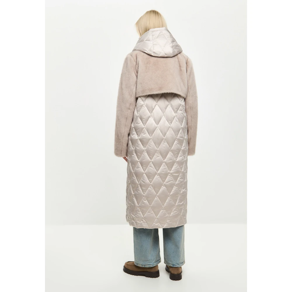 Cesare Gaspari Gewatteerde imitatiebont pareljas voor vrouwen met riem | Chique winterkleding Beige Dames