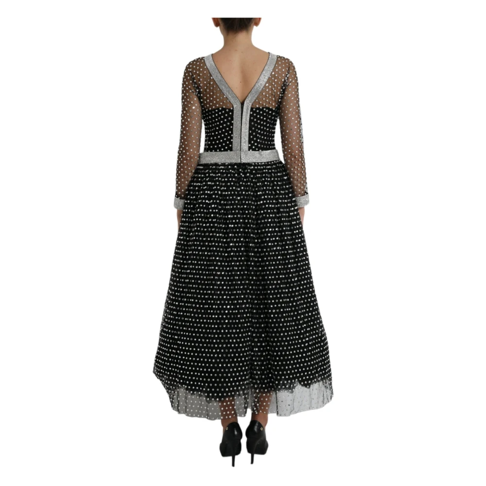 Dolce & Gabbana Elegante Zwarte Kristalversierde Lange Jurk Black Dames