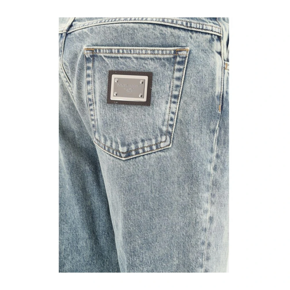 Dolce & Gabbana Mid-Rise Jeans met Versleten Effect en Riemlussen Blue Heren