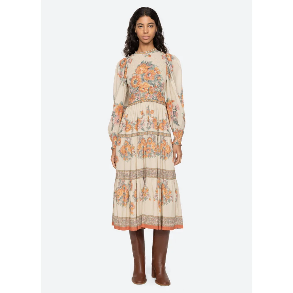 Sea NY Bloemenprint jurk met pofmouwen Beige Dames