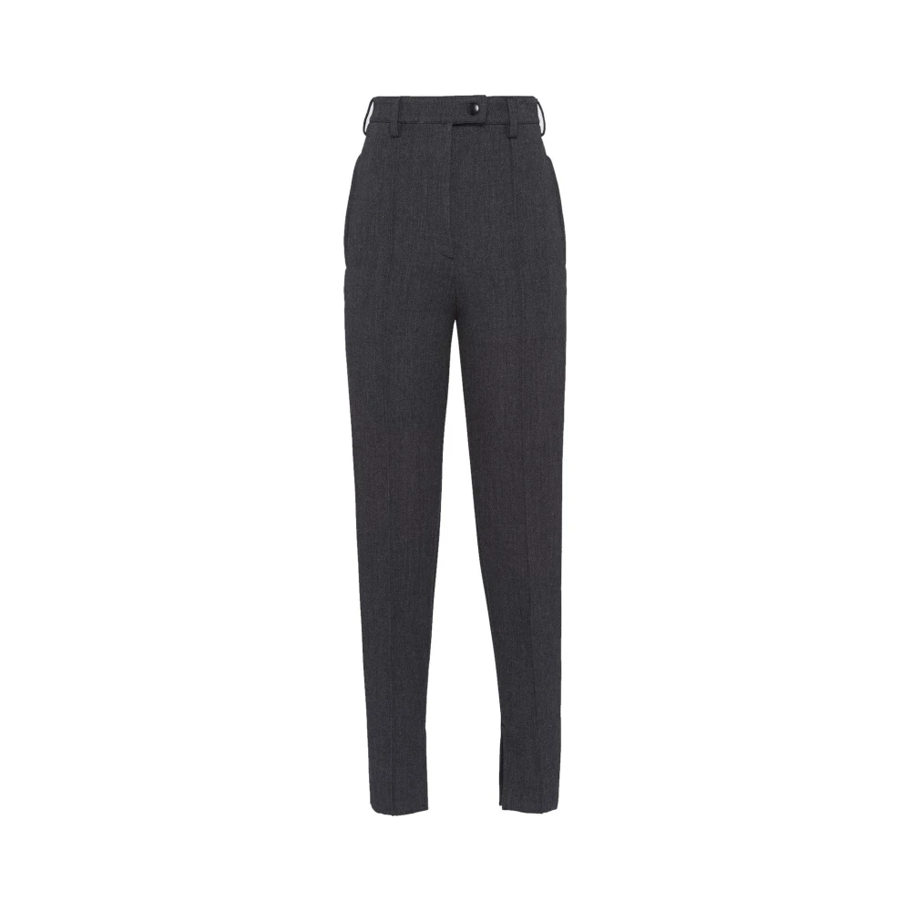 Prada Women's Gray Wool High Waist Trousers - Slim-Fit Trousers - S - Trousers