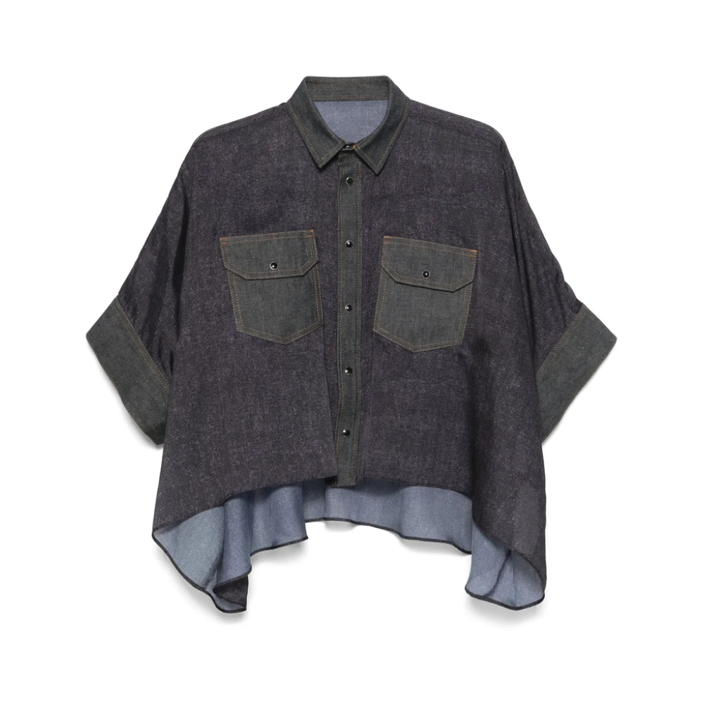 Sacai Indigo Blauwe Drukknop Shirt Blue Dames