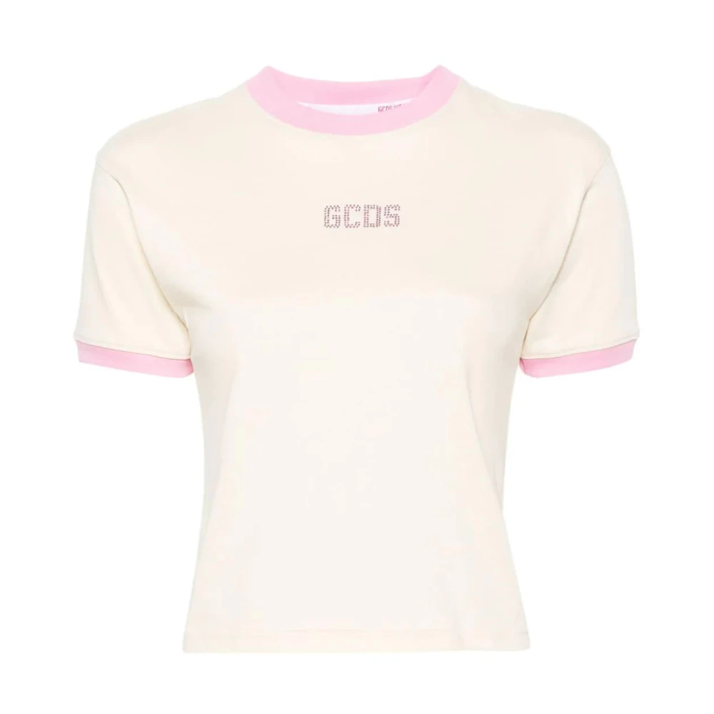 Gcds Roze Bedrukt T-Shirt White Dames
