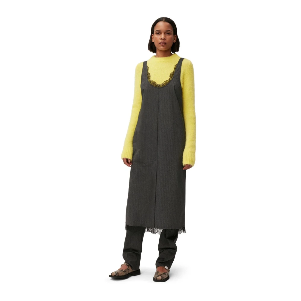 Ganni Kanten Midi Jurk Black Dames