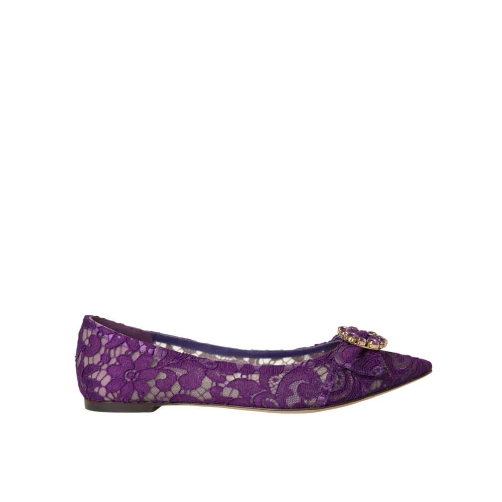 Dolce & Gabbana Women's Purple Crystal Buckle Lace Ballerina Flats