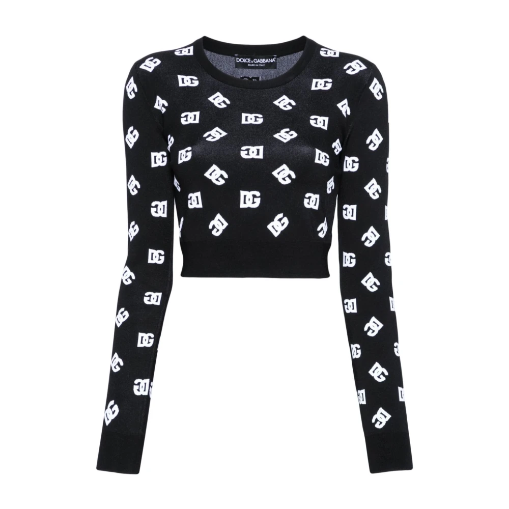 Dolce & Gabbana Intarsia-Knit Logo Sweater Zwart Multicolor Dames