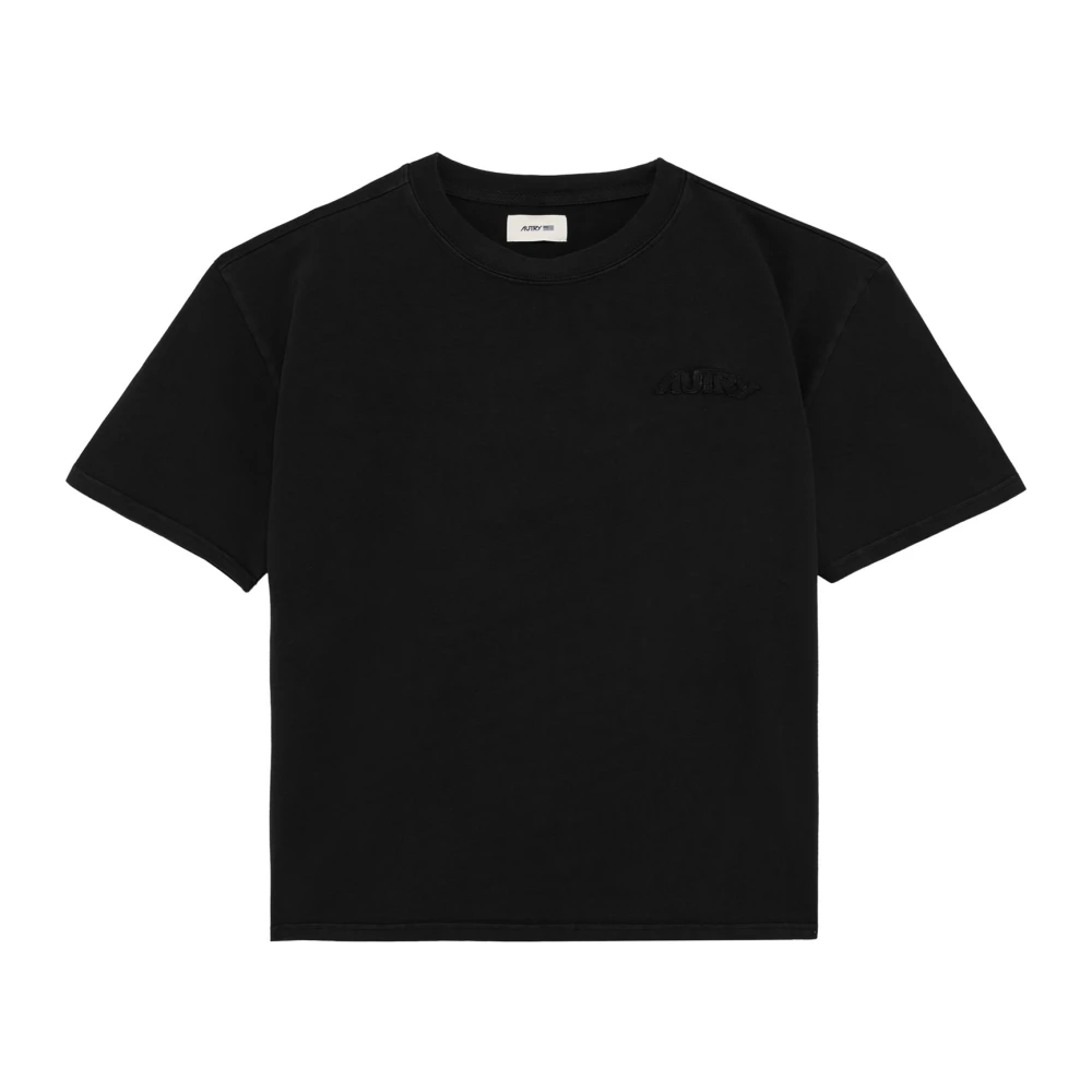 Autry Zwarte Katoenen T-shirt met Logo Borduurwerk Black Heren