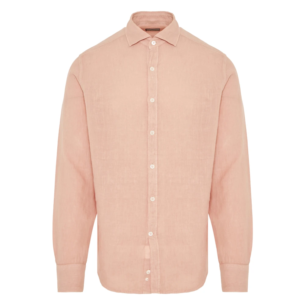 Canali Italiaans Linnen Overhemd Gm02128 Ontwerp Pink Heren