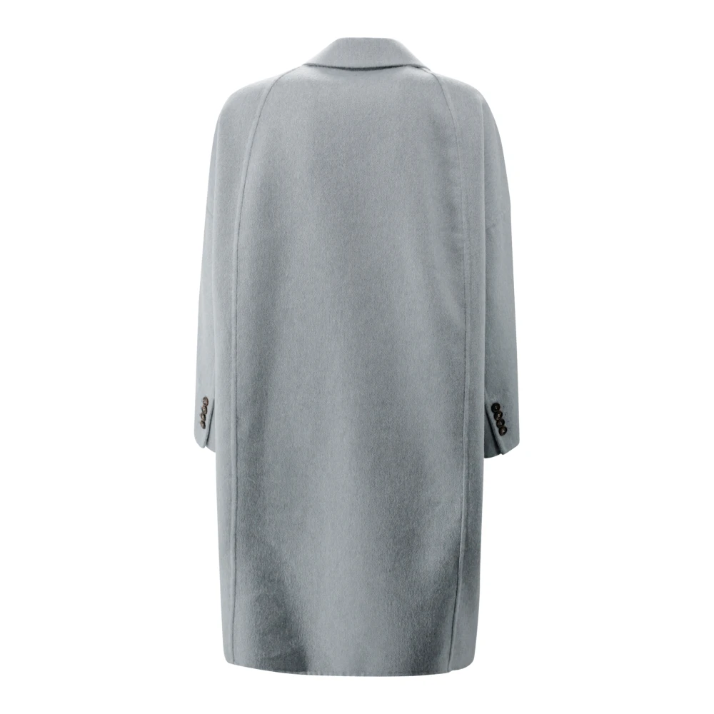 BRUNELLO CUCINELLI Lichtblauwe Cashmere Jas met Peak Revers Blue Dames
