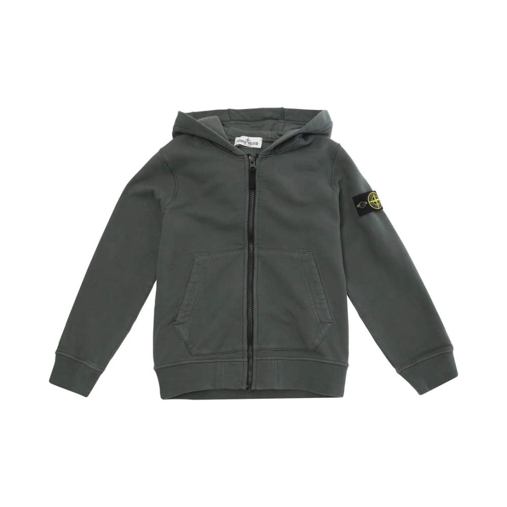 Stone Island Grön Logopatch Huvtröja Bomull Pojke Green, Pojke