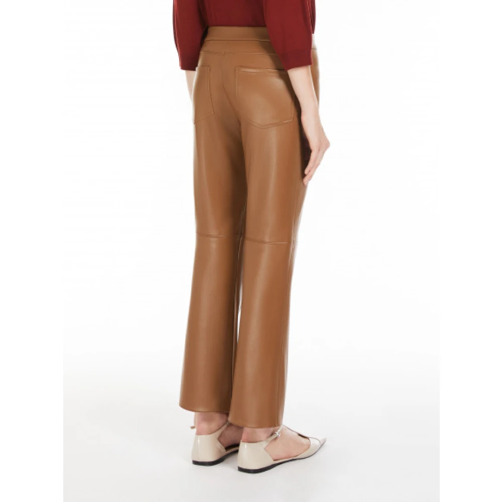 Max Mara Slim Fit Broek van Gecoat Stof Brown Dames