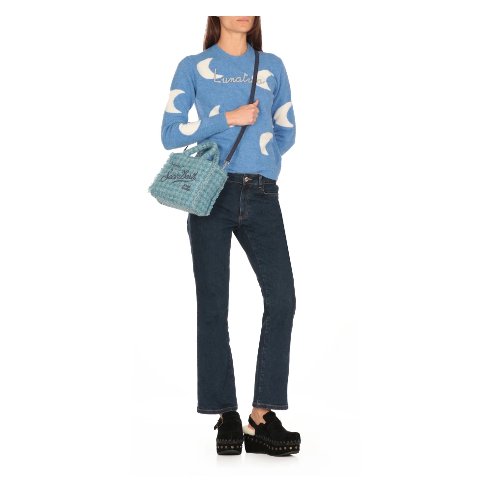 Saint Barth Blauwe Wollen Handtas met Franjes Blue Dames