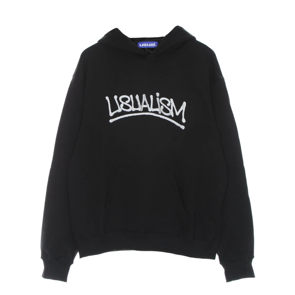 Usual Zwarte hoodie met kangoeroezak Black Heren