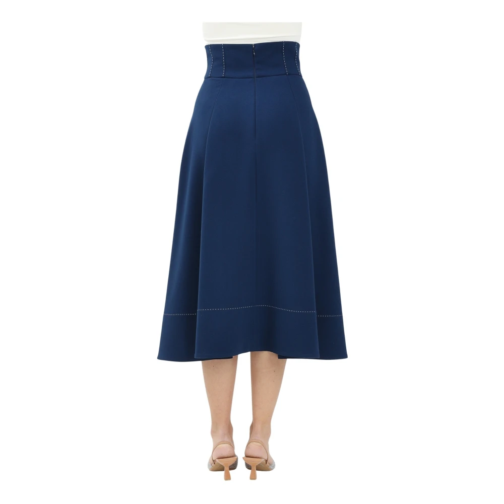 Elisabetta Franchi Blauwe Midi Rok met Tailleband Detail Blue Dames