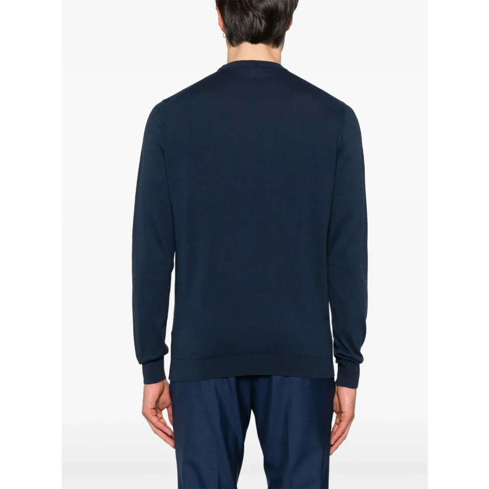 Fedeli Blauwe Katoenen Trui met Ronde Hals Blue Heren