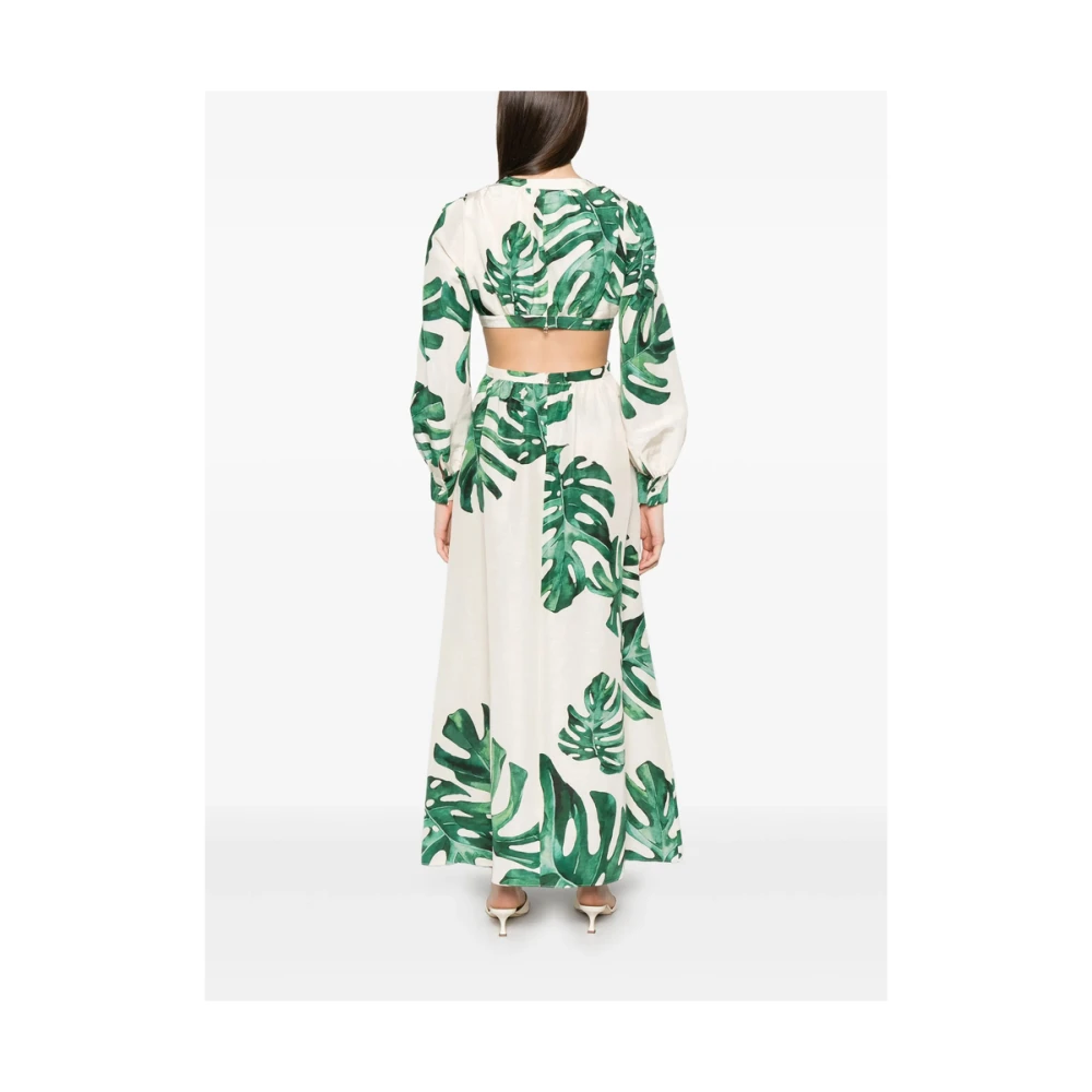 Raquel Diniz Witte Bladprint Jurk met Uitgesneden Details Multicolor Dames