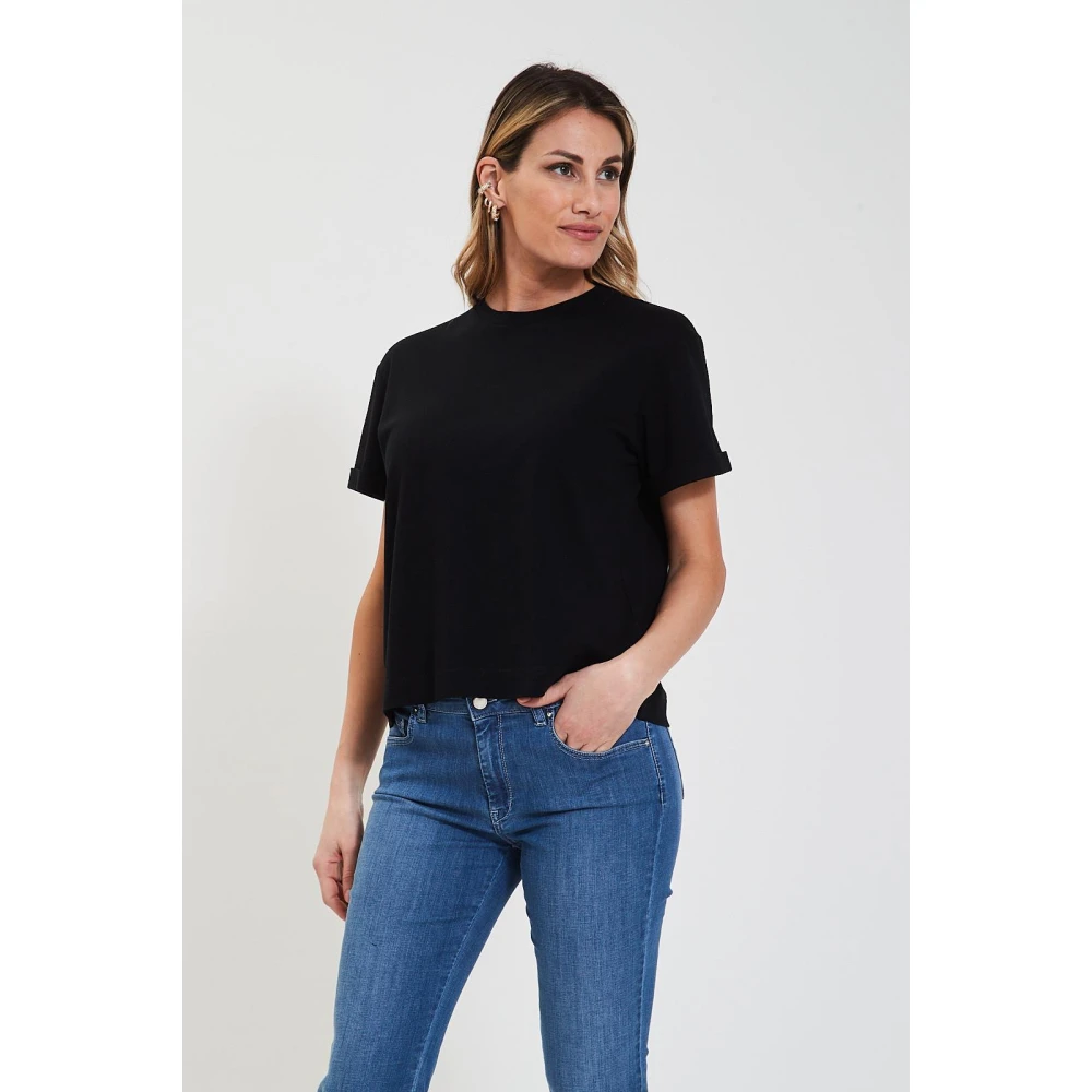 Gran Sasso T-shirt met ronde hals en omgeslagen mouwen Black Dames