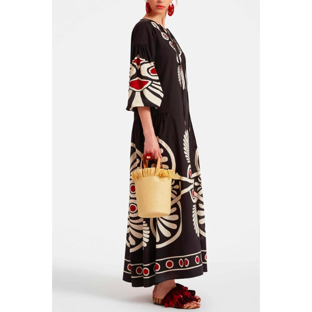 La DoubleJ Geometrische Print Zwarte Jurk met V-Hals Multicolor Dames