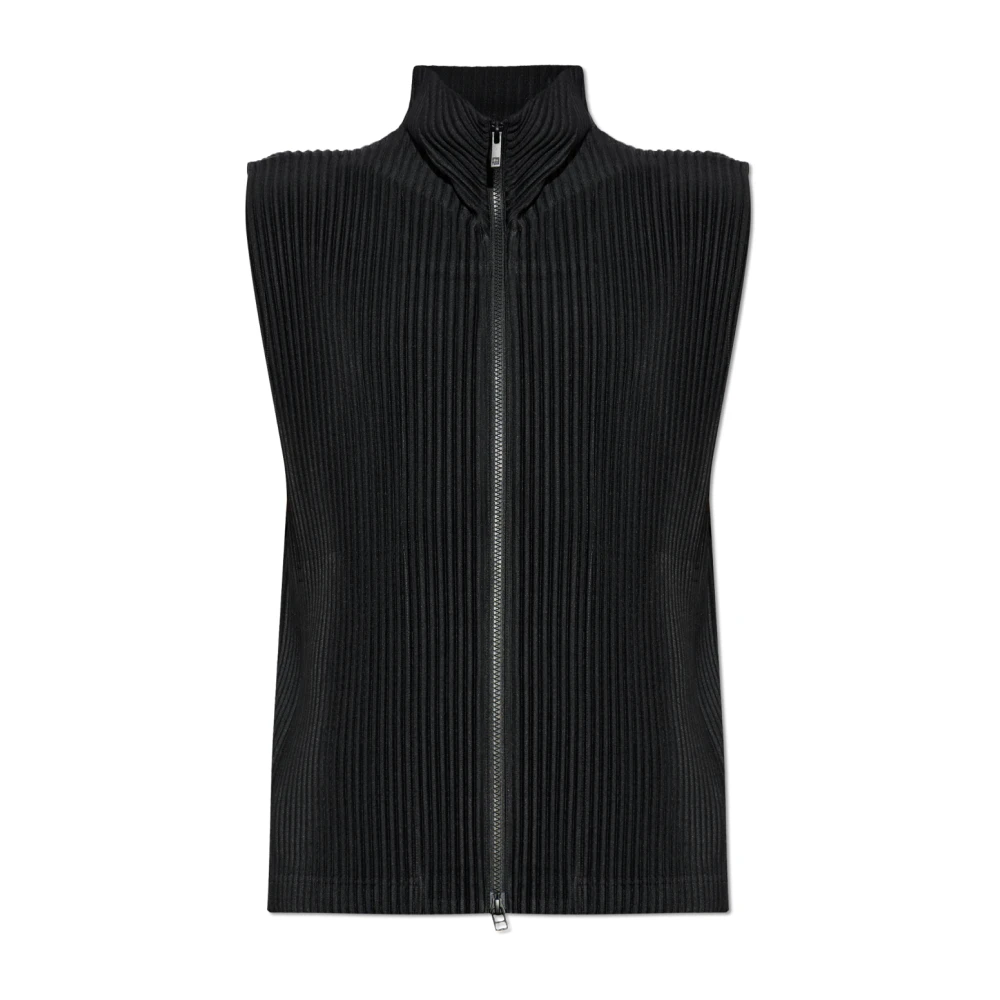 Issey Miyake Men's Black Pleated Vest - Waistcoats - M - Jackets