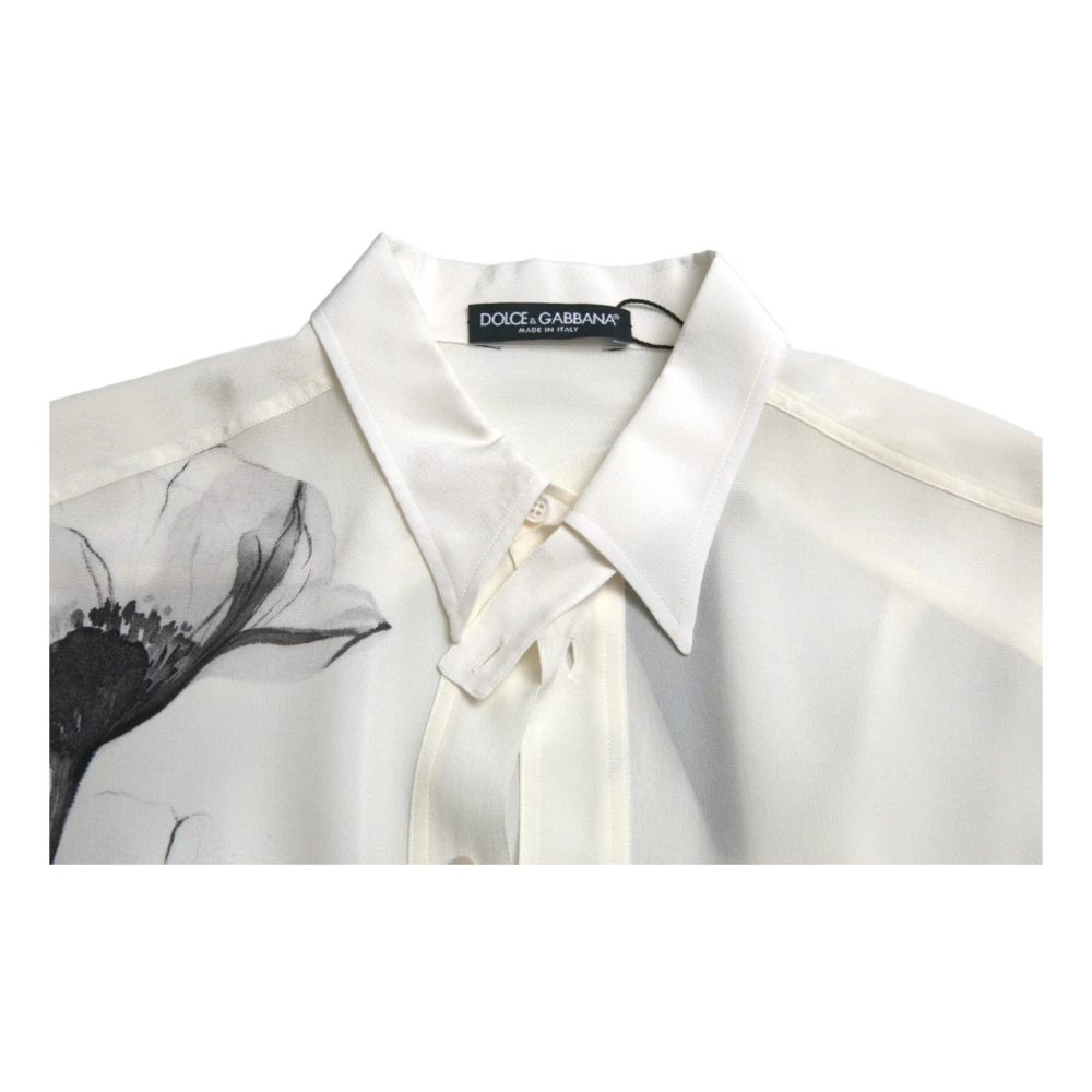 Dolce & Gabbana Elegante bloemen zijden overhemd White Heren