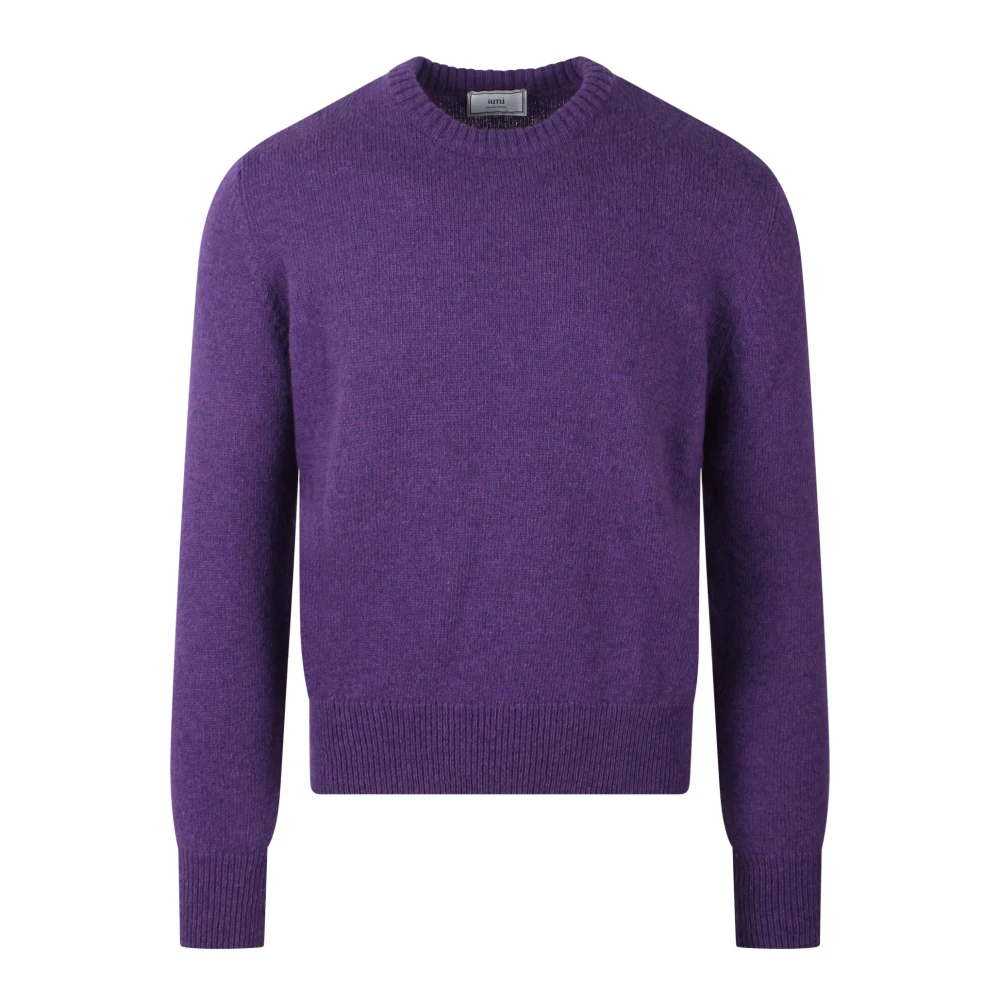 Ami Paris Geribbelde Wol Crewneck Sweater Purple Heren