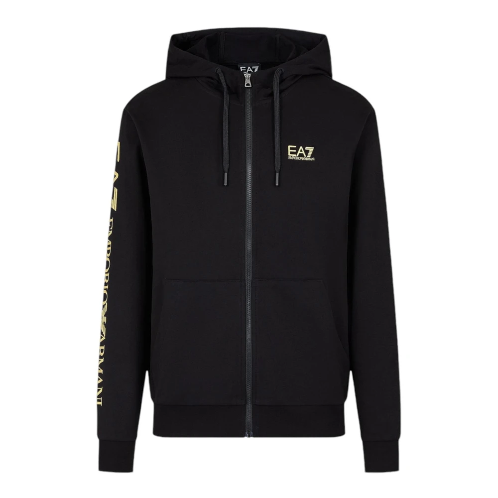 Emporio Armani EA7 Zwarte Katoenen Hoodie Met Volledige Rits Black Heren