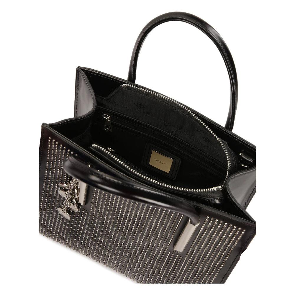 Kazar Zwarte handtas met sleutelhanger versierd met zilveren strass steentjes Black Dames