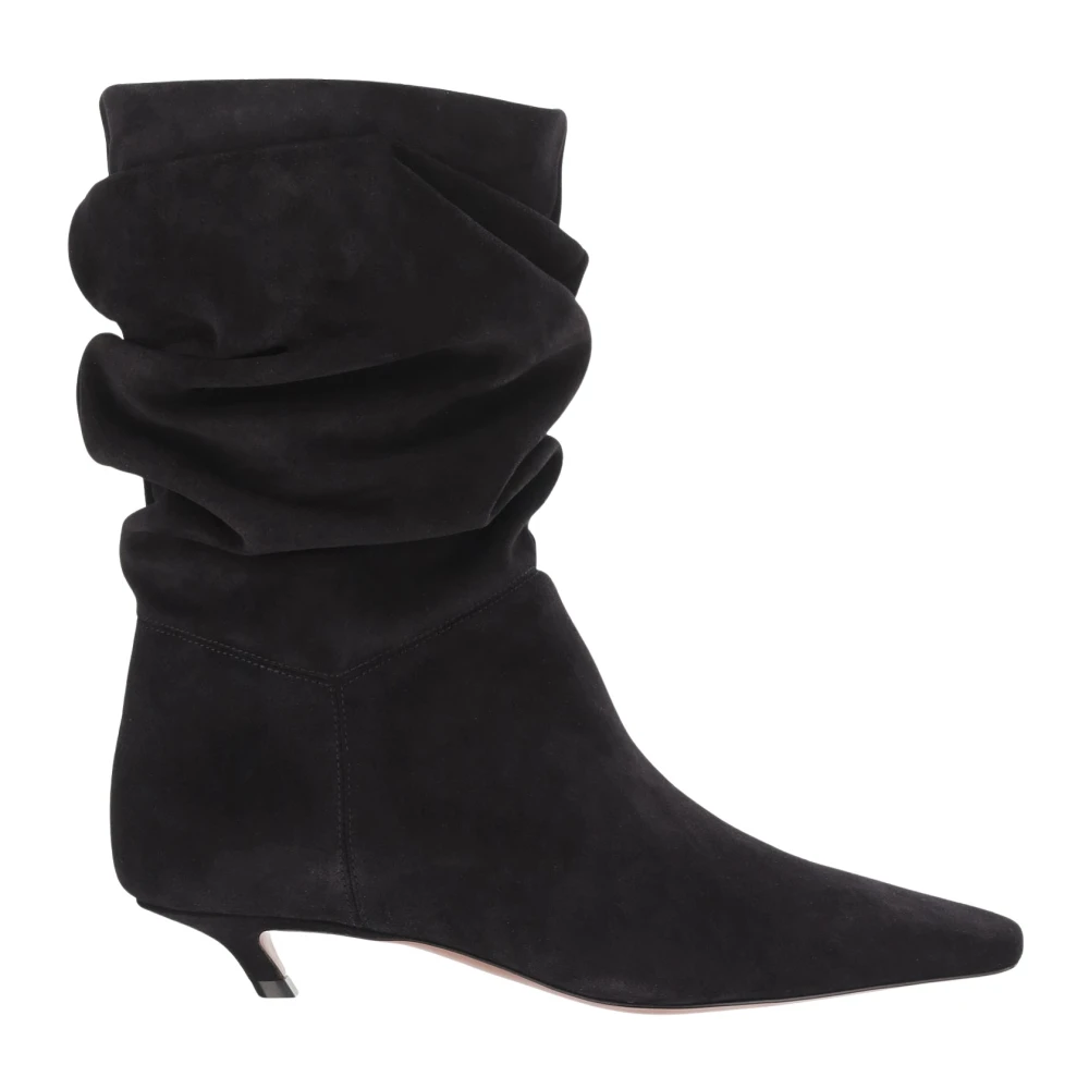 Amina Muaddi Women's Black Jamie Boots In Suede Leather