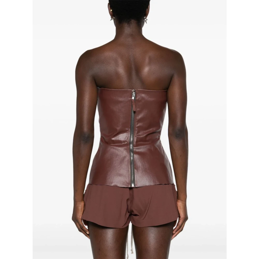 Rick Owens Coated-Denim Bustier Top Bruin Brown Dames
