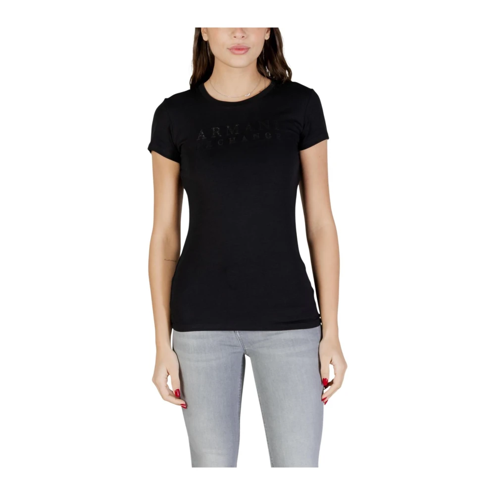Armani Exchange Damen Schwarz Kurzärmeliges T-Shirt Mit Rundhalsausschnitt