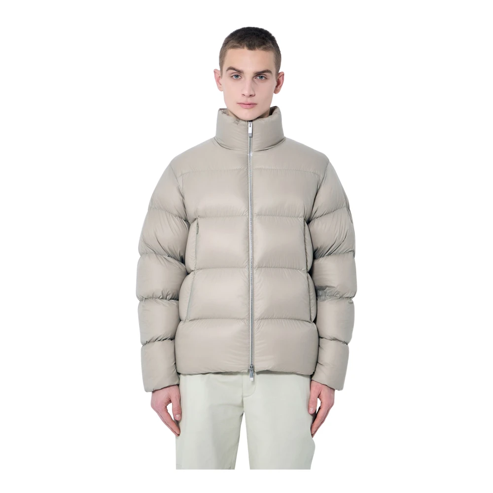 Moncler Gewatteerd donsjack met logopatch Beige Heren