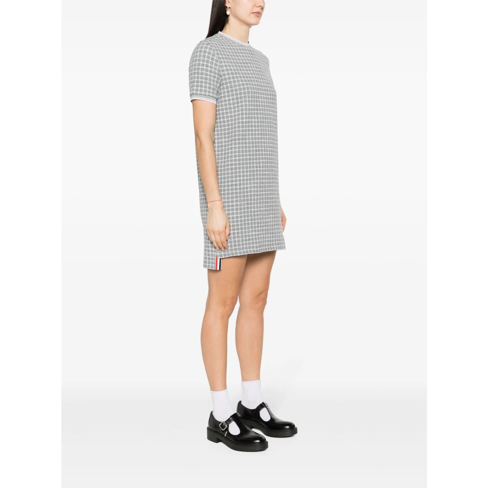 Thom Browne Katoenen Tweed Crew Neck Jurk Gray Dames