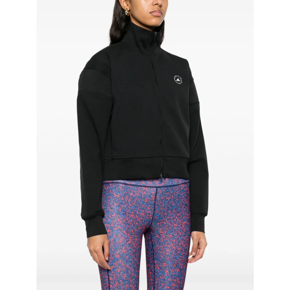 adidas by stella mccartney Zwarte Sweater met Rits en Logo Black Dames