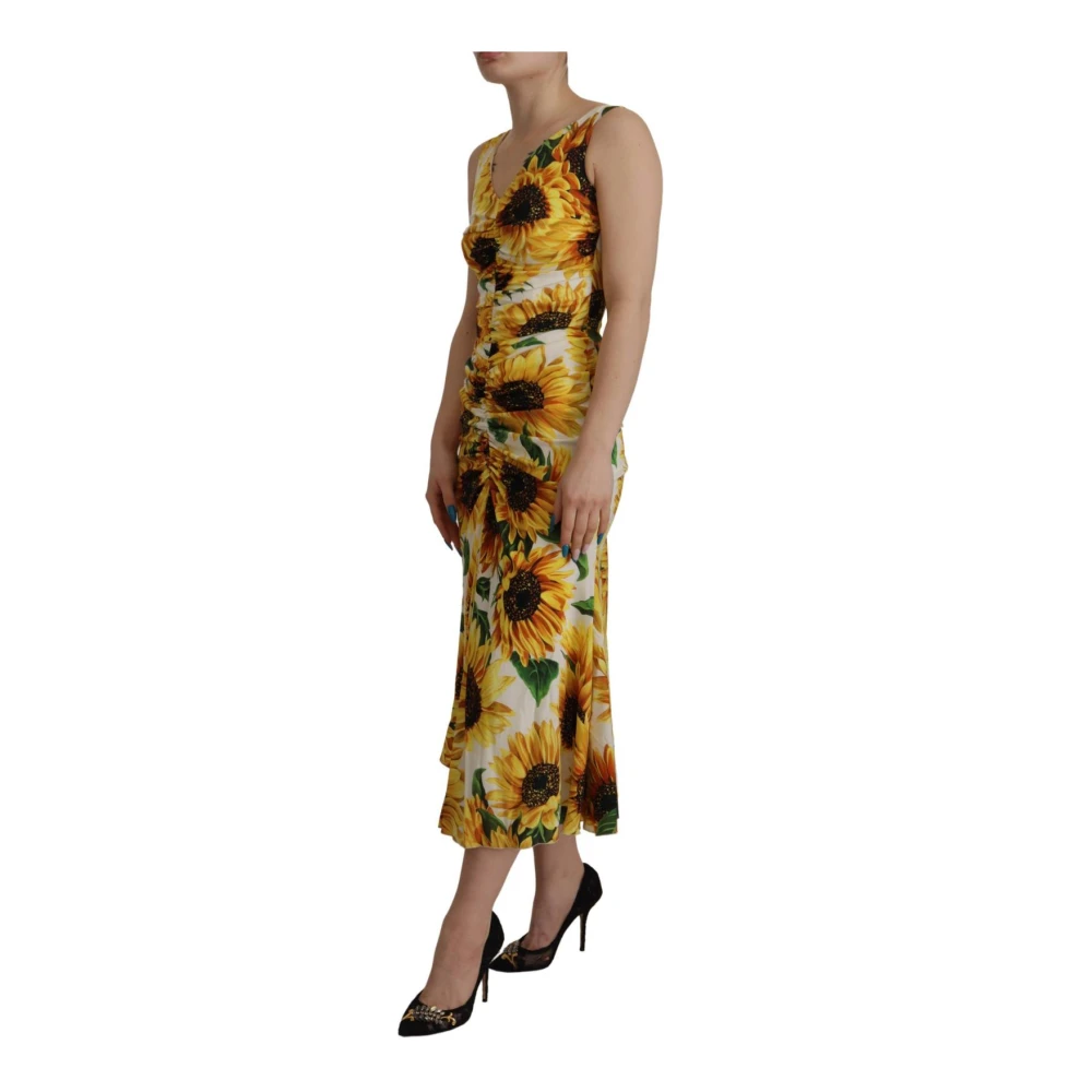 Dolce & Gabbana Multicolor Midi Dresses, Female, 2XS, Sunflower Print Midi Dress