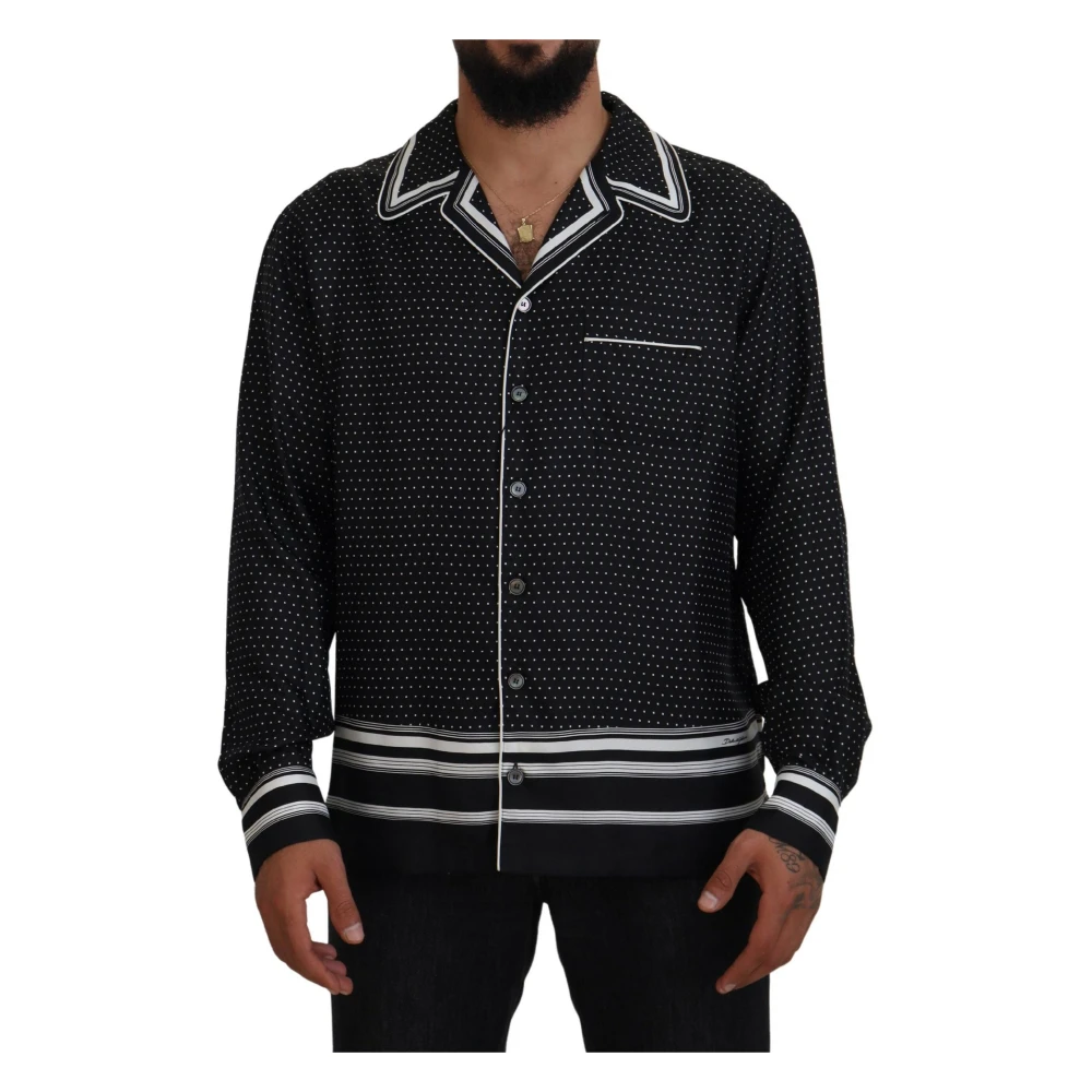 Dolce & Gabbana Zwart Witte Polka Dot Zijden Pyjama Top Black Heren